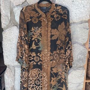 Citron Santa Monica Velvet Burnout Tunic Blouse with floral and bird print